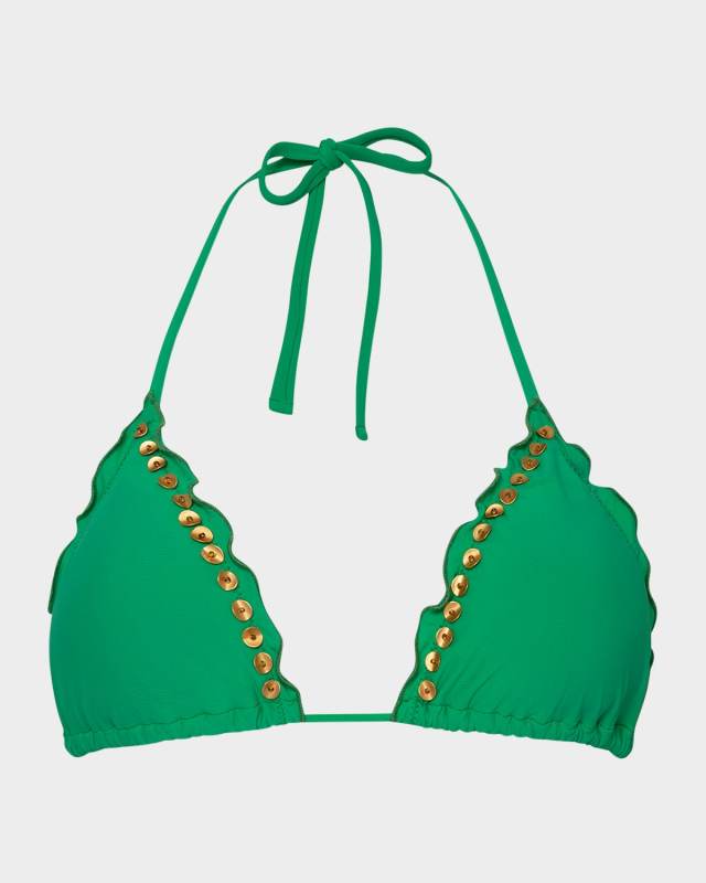 Embroidered Lettuce Edge Triangle Bikini Top